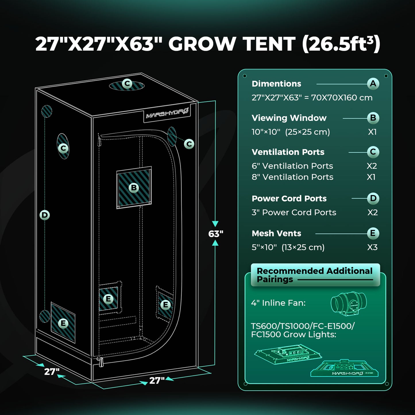 Mars Hydro 70×70×160 Indoor Grow Tent Mylar Dark Room Hydroponics Bud Veg Flower Plant Growbox Growzelt