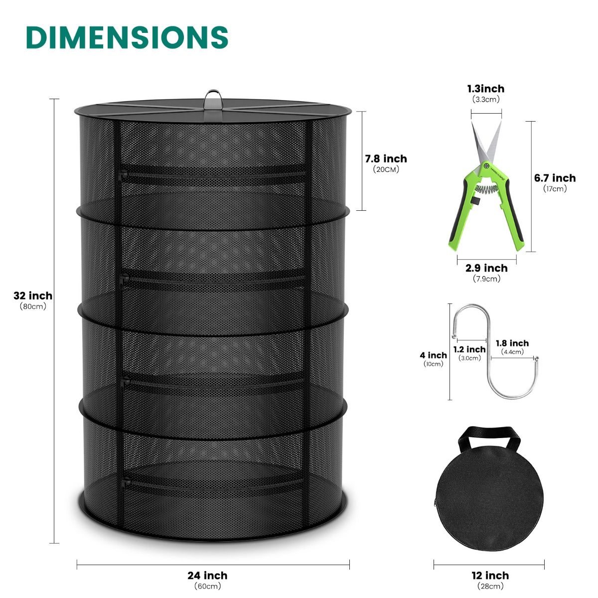 Mars Hydro 4-Layer Mesh Drying Rack with Pruning Scissors