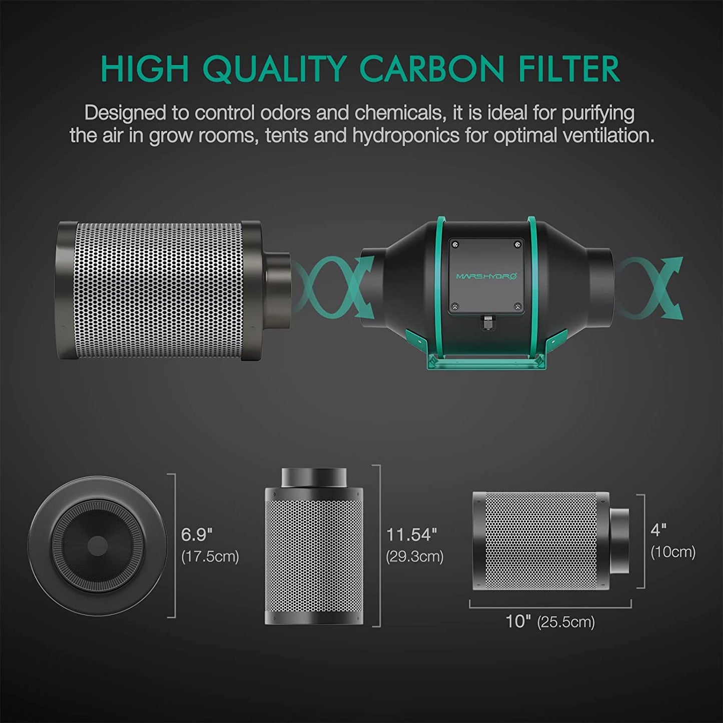 Mars Hydro 4 Inch Inline Air Carbon Filter