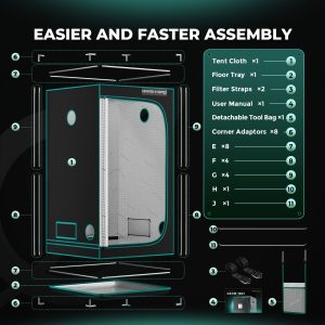 Mars Hydro 100x100x180cm Indoor Grow Tent Green Dark Box Room Hydroponics Mylar Non Toxic Growbox