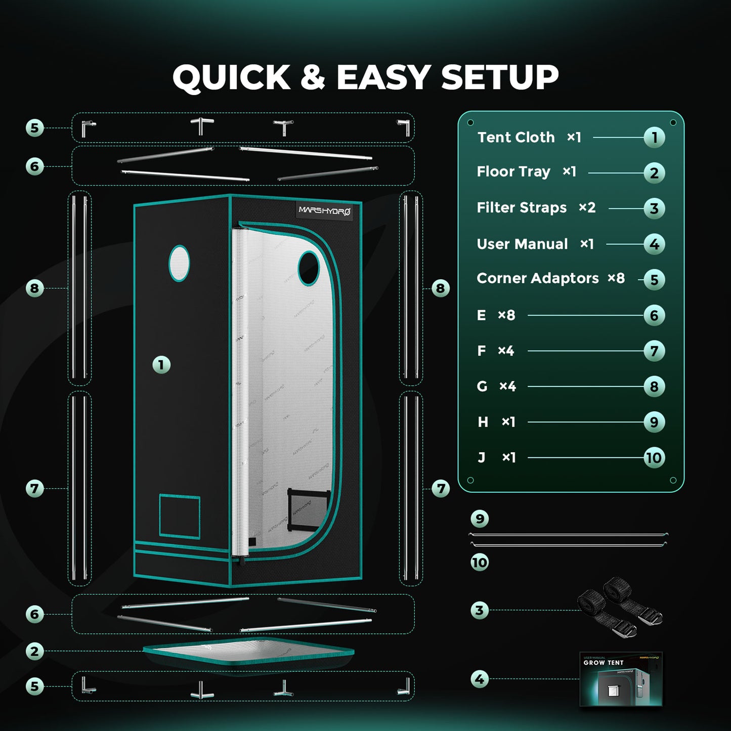 Mars Hydro 60x60x140cm Indoor Grow Tent Green Dark Box Room Hydroponics Mylar Non Toxic Growbox Growzelt