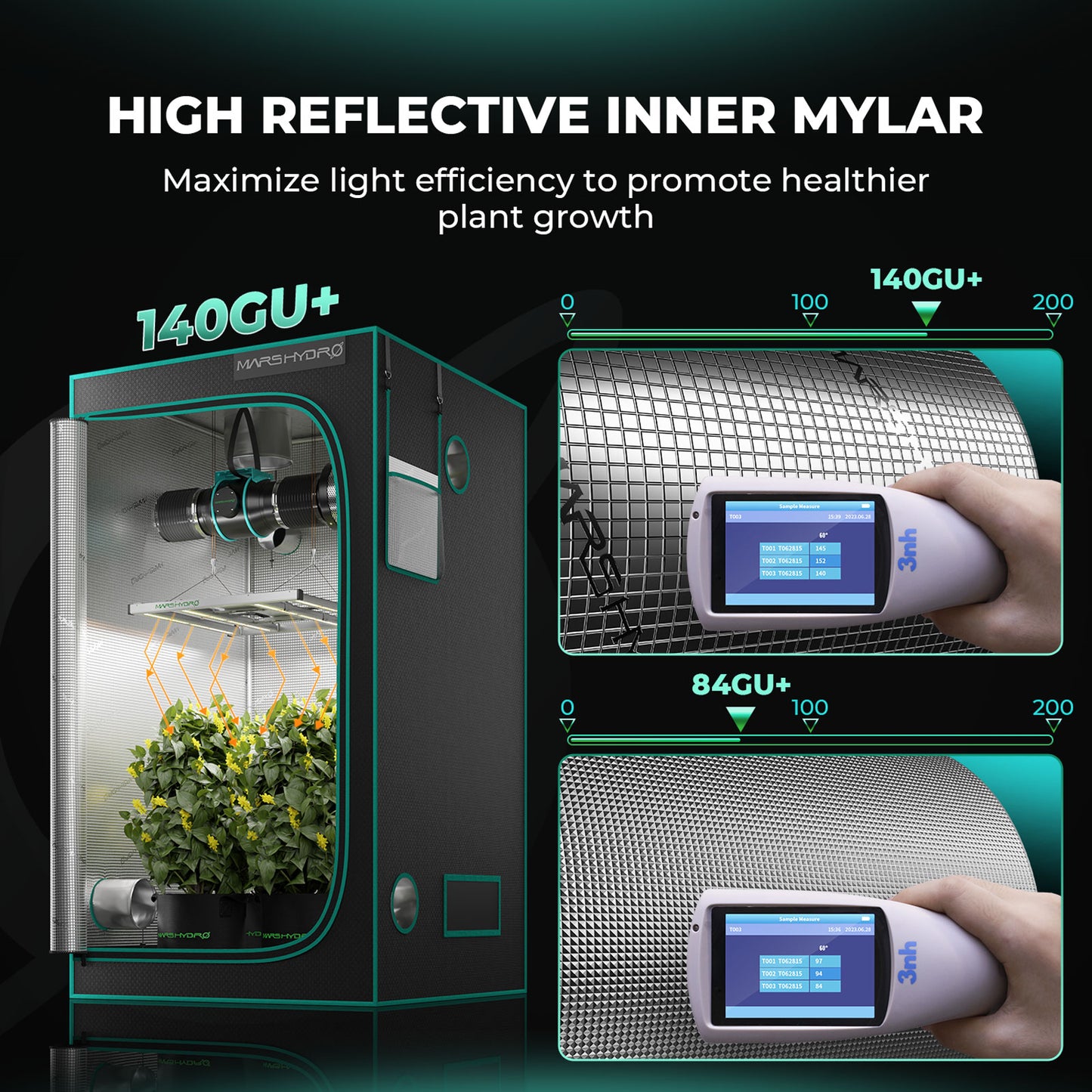 Mars Hydro 100x100x180cm Indoor Grow Tent Green Dark Box Room Hydroponics Mylar Non Toxic Growbox